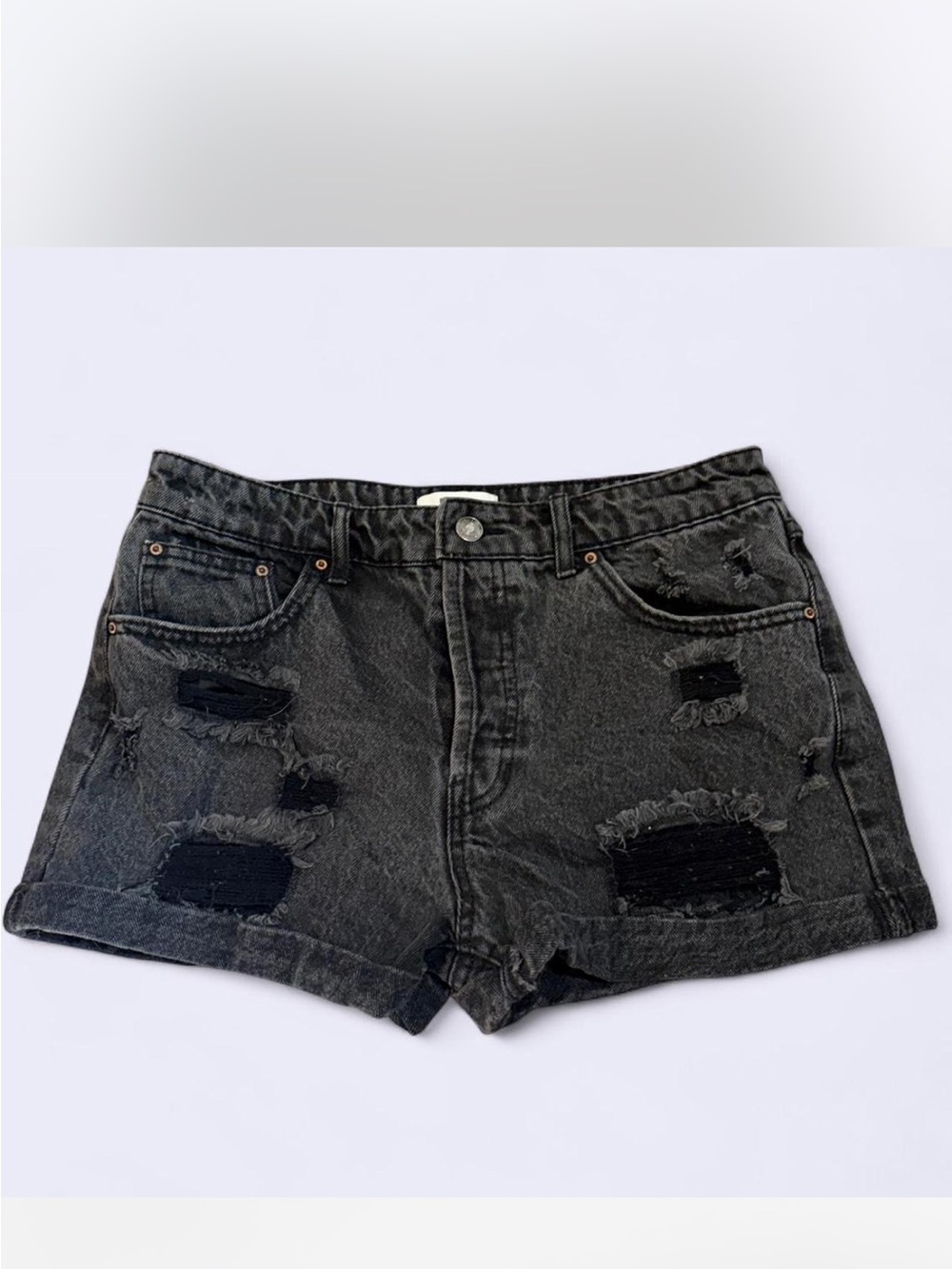 Forever 21 Distressed Black Denim Jean Shorts